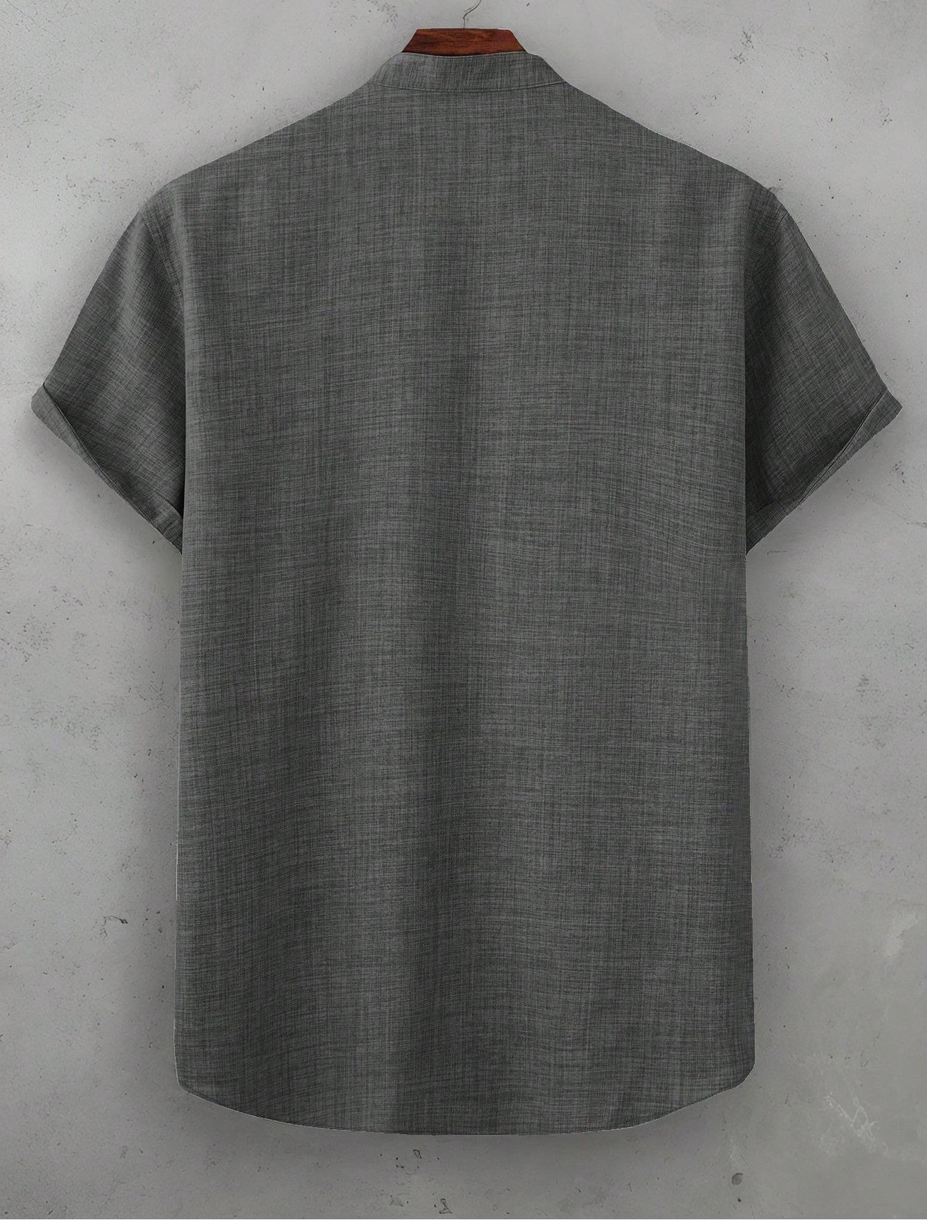 Mens Casual Short-sleeve Solid-color Shirt With A Turn-down Collar - Image 17