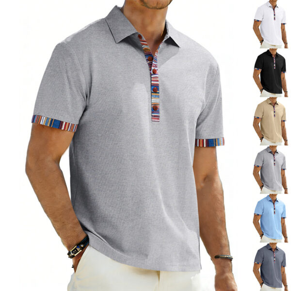 Men's Casual Lapel Contrast-color Polo Shirt Short-sleeve Polo Tee - Image 31