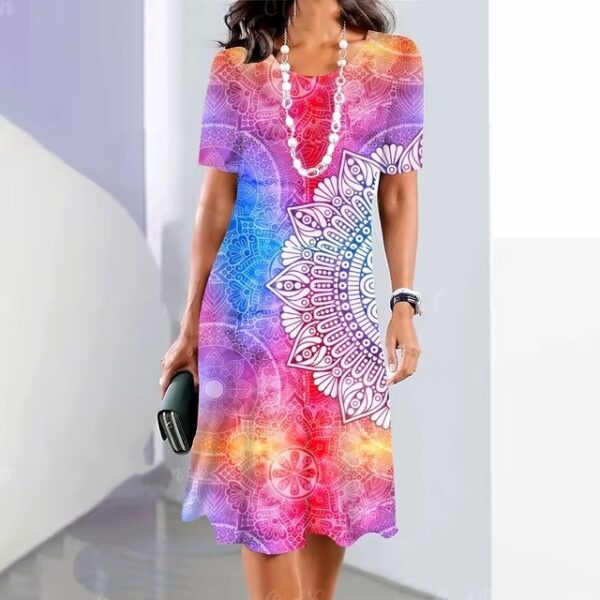 Womens Summer Classic 3D Digital Print Fashion Short-Sleeve Dress - Image 2