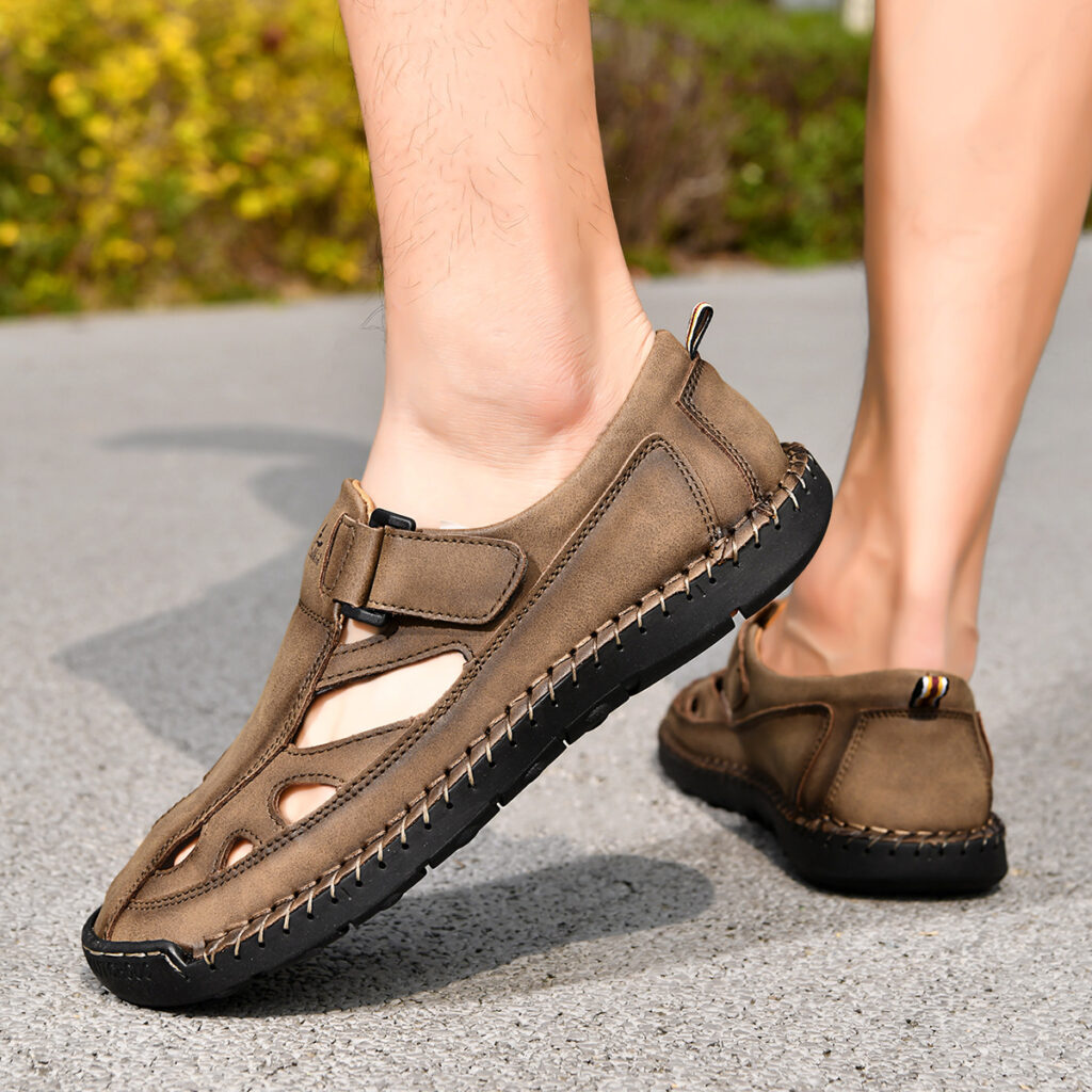 Breathable Hand-Sewn Mens Closed-Toe Sandals
