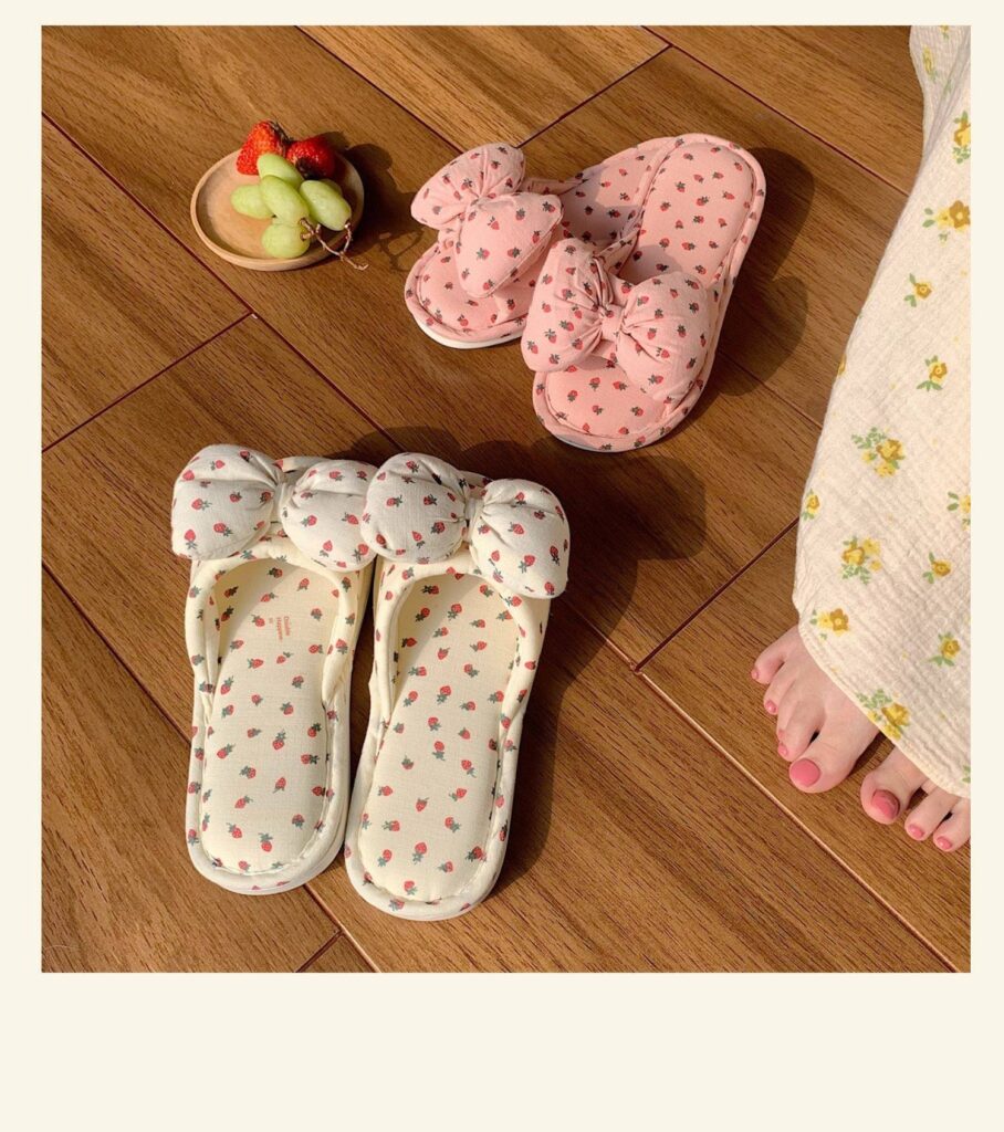 Household Sweet Bow-Knot Womens Cotton And Linen Slippers