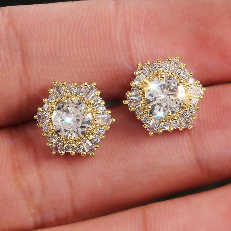 1 Pair Sparkly Hexagon Full Cubic Zirconia Stud Earrings For Women, Luxury Shiny Hypoallergenic Earrings For Daily Wear Wedding Party - Image 7
