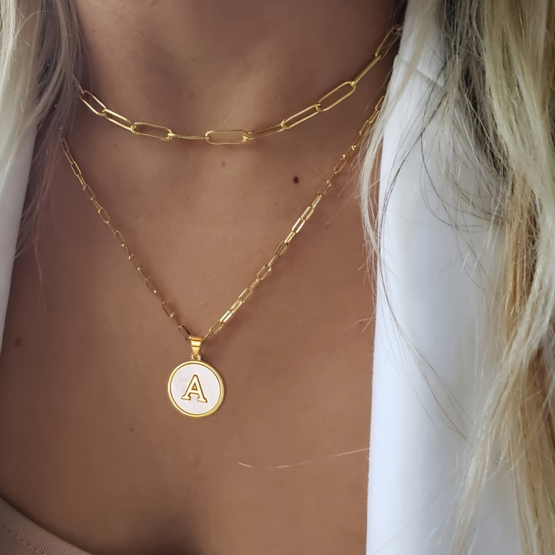 Circular Minimalist 26-Letter Pendant Double-Layer Necklace - Image 1