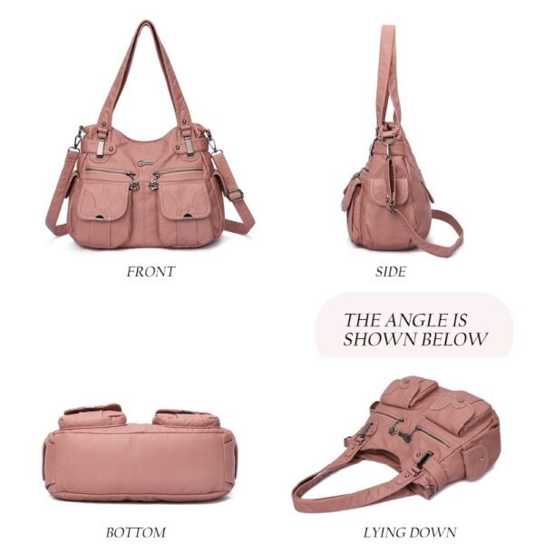 Fashion Ladies Soft Leather Portable Messenger Bag Crossbody Bags For Women Zipper Pocket Soft Casual Tote - Image 3