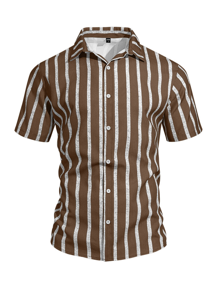 Men's Plus-Size Light Mature Lapel Striped Short-Sleeve Shirt