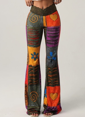 Color-blocked Printed Flared Trousers