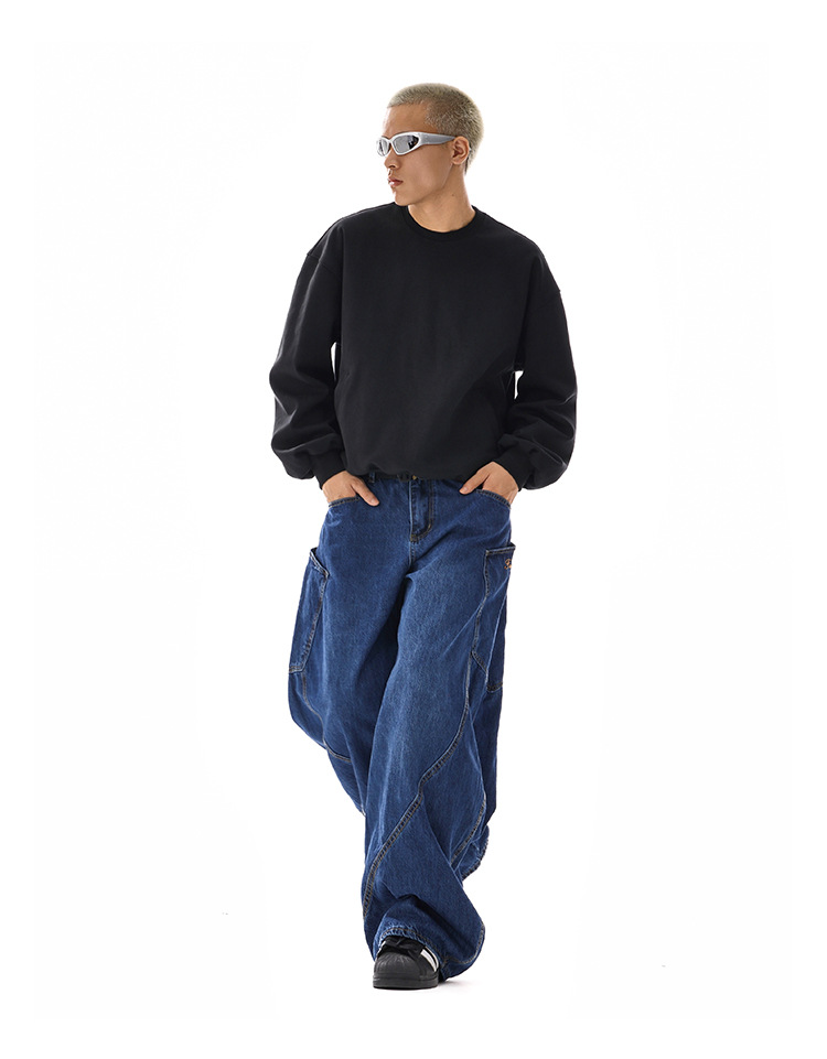 American-style Vintage Design Scimitar Workwear Jeans For Men And Women - Image 8