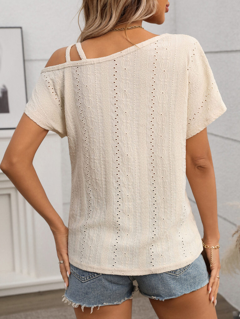 One-shoulder Short-sleeve T-shirt Hollow-out Top For Women