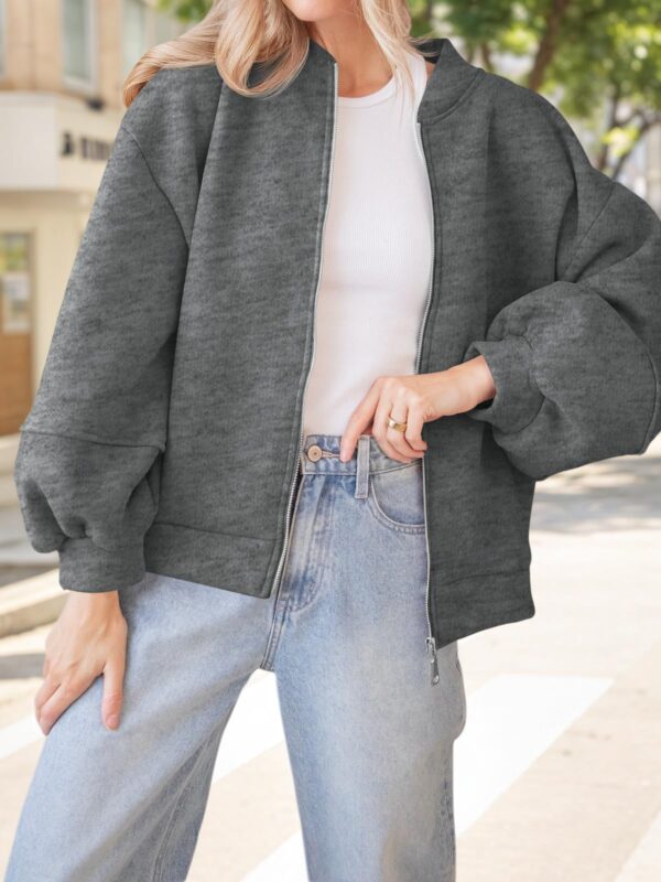 Fisoew Womens Zip Up Sweatshirt Casual Bomber Jacket Lantern Sleeve Oversized Jacket Fall Outfits 2025 - Image 26