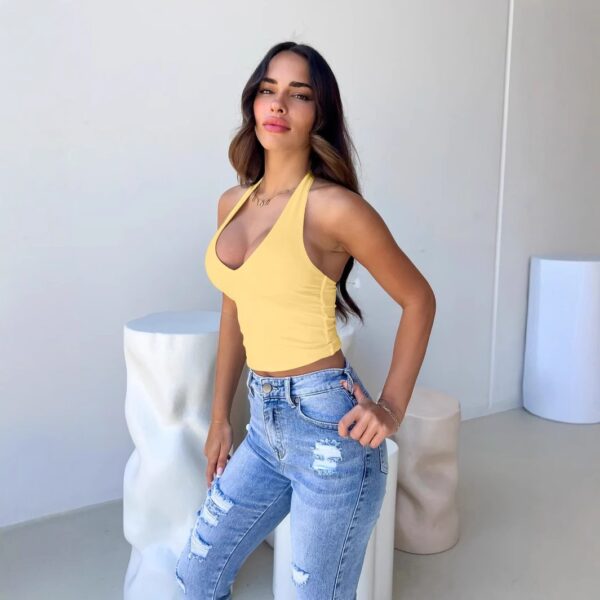 Fashionable Casual Women's Solid Color Minimalism Halter Top - Image 2