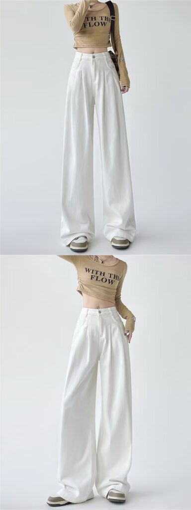 Women's White Wide-leg Straight Jeans