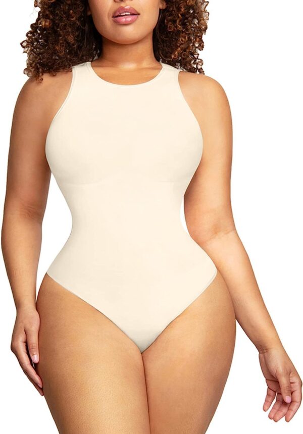 Belly Contraction Body Shaper Solid Color Round Neck Jumpsuit - Image 11