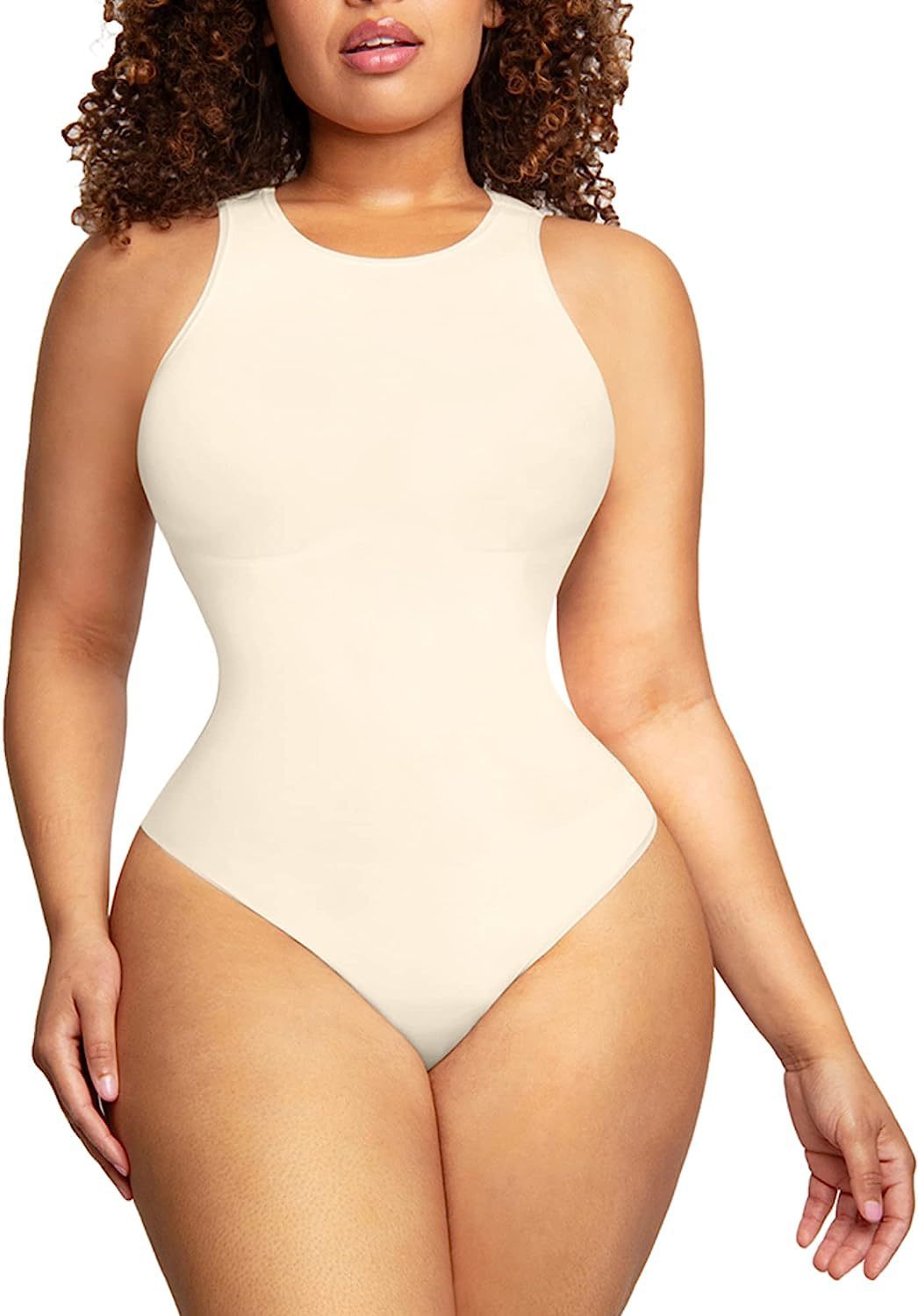 Belly Contraction Body Shaper Solid Color Round Neck Jumpsuit - Image 13