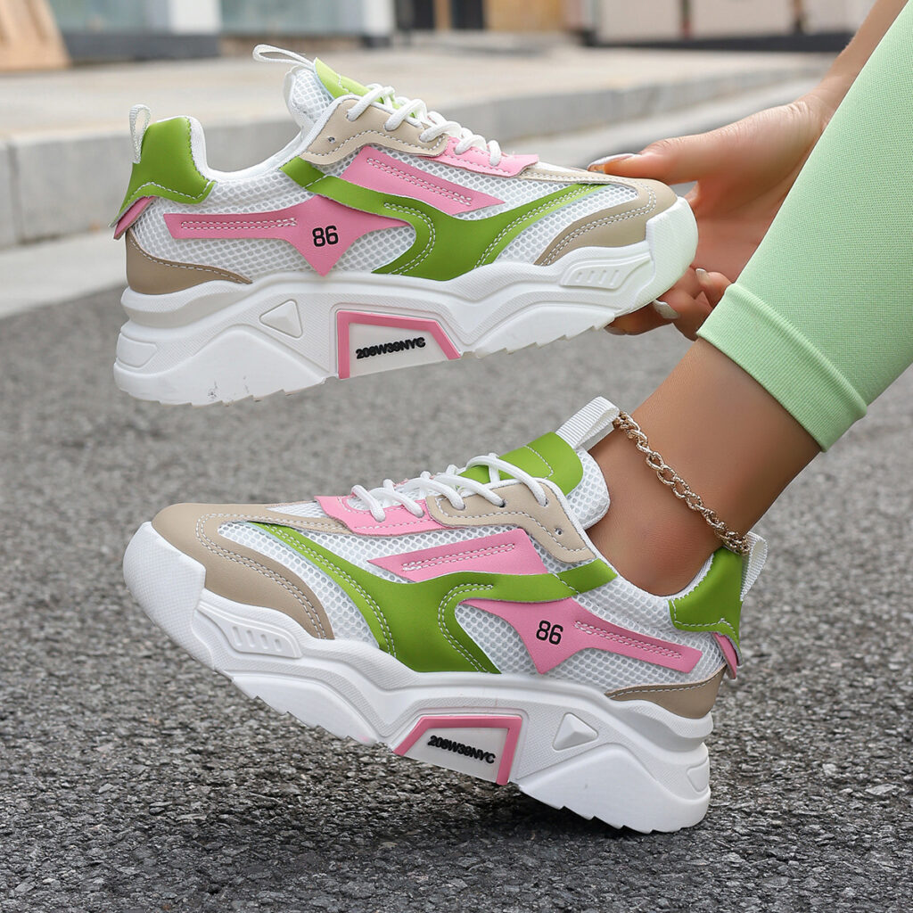 Womens Casual Sporty Floral Mesh Breathable Thick-Soled Elevator Shoes