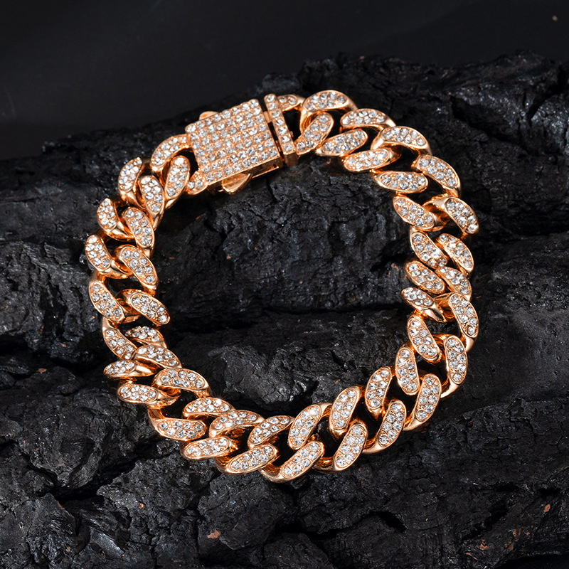 Spring Buckle Cuba Bracelet Alloy Full Diamond - Image 1