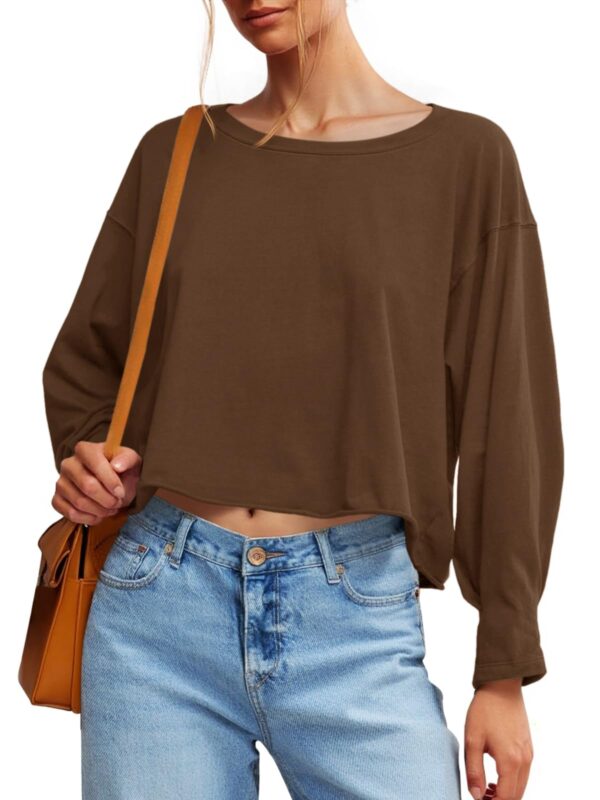 Fisoew Womens Long Sleeve Crop Tops Loose Fit Crew Neck Cropped T Shirts 2025 Casual Workout Tee Shirt Tops - Image 33
