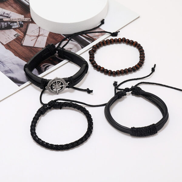 4-Piece Set Of Stylish Trendy Personalized Braided Leather Bracelets For Men - Image 2