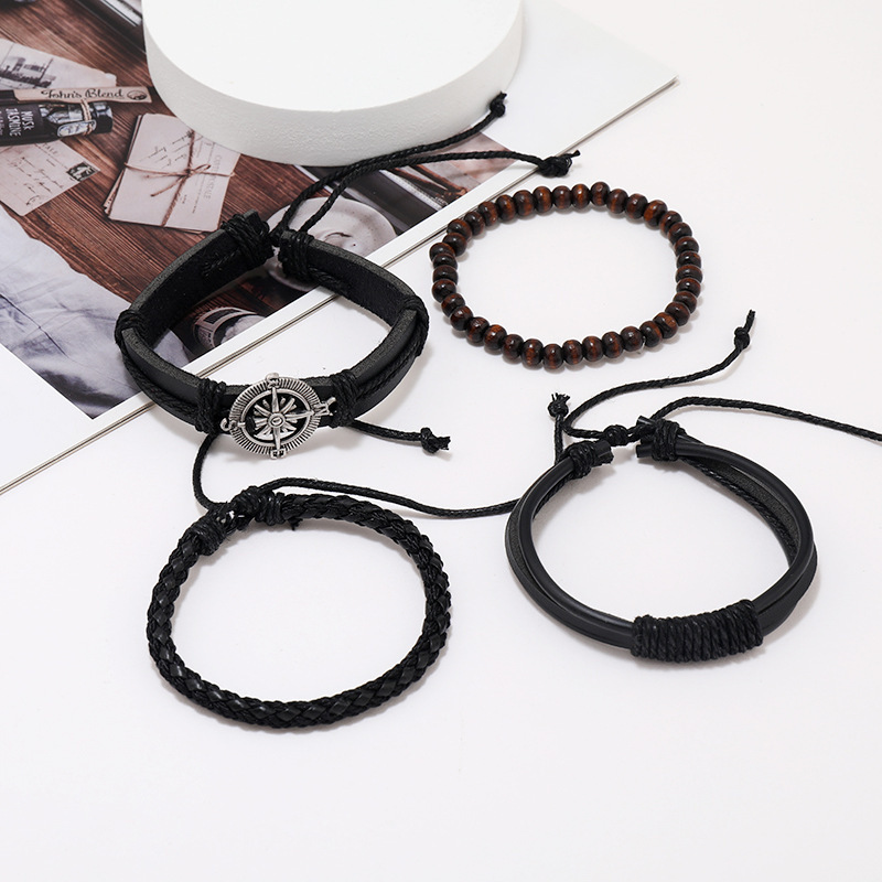4-Piece Set Of Stylish Trendy Personalized Braided Leather Bracelets For Men - Image 2