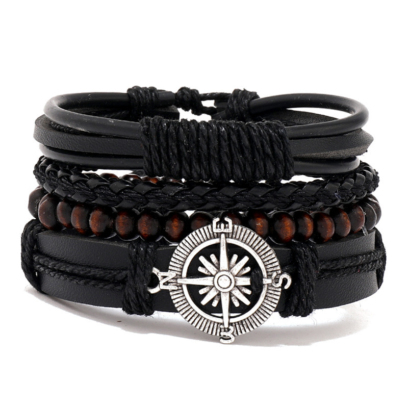 4-Piece Set Of Stylish Trendy Personalized Braided Leather Bracelets For Men - Image 4