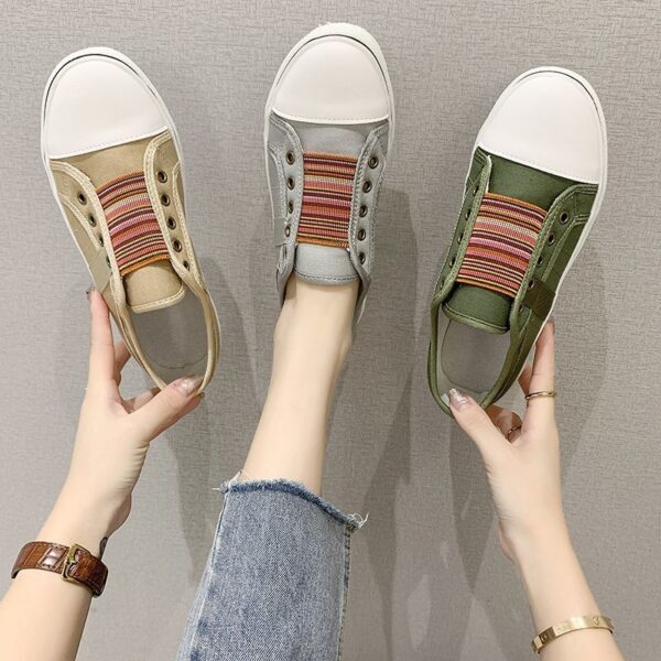 Women's Retro Zipper Fashion Patchwork Canvas Shoes - Image 3