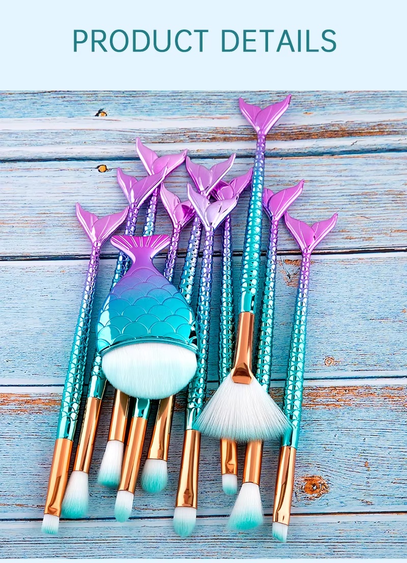 11pcs Makeup Brushes Kit Maquiagem Maquillaje New Mermaid Foundation Eyebrow Eyeliner Cosmetic Makeup Brushes - Image 8