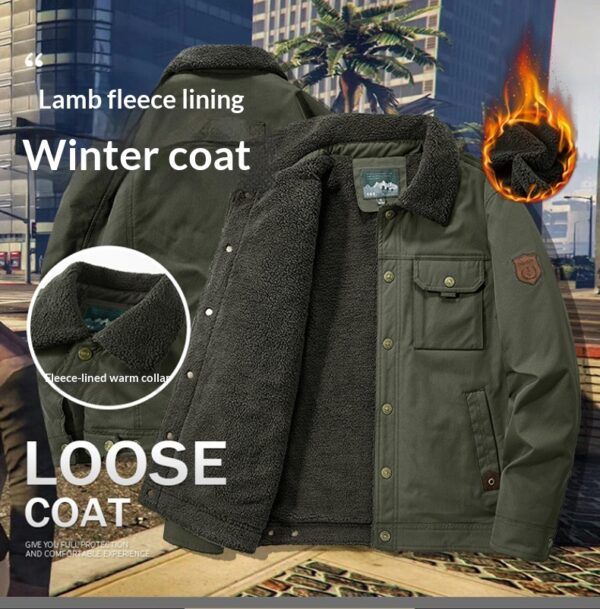 Washed Jacket For Men Fleece-lined And Thickened Lambswool Casual Style - Image 26