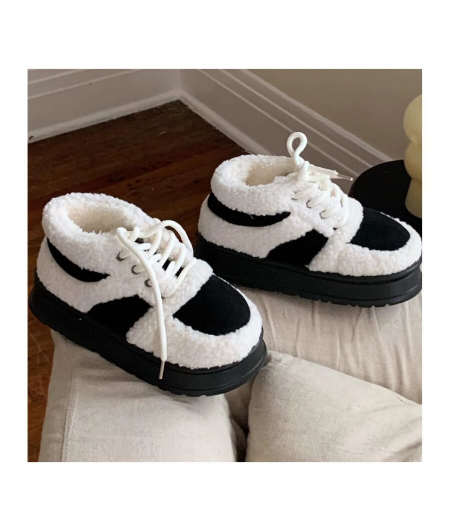 Korean-style Color-Block Lambswool Casual Sneakers AutumnWinter Cotton Boots