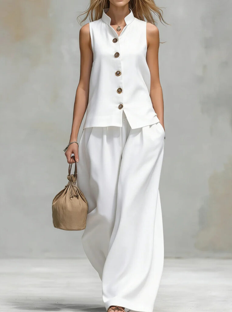 Fashionable Casual V-Neck Vest And Pants Set