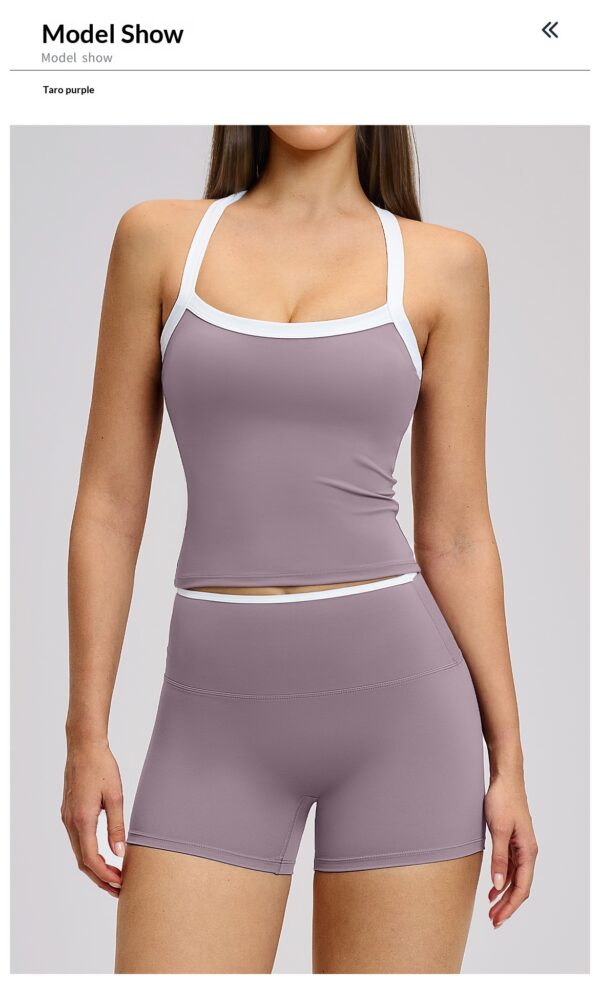 Nude-Feel Yoga Set Contrasting Colors, Crossed Back Design, Tight-Fitting Yoga Wear - Image 13