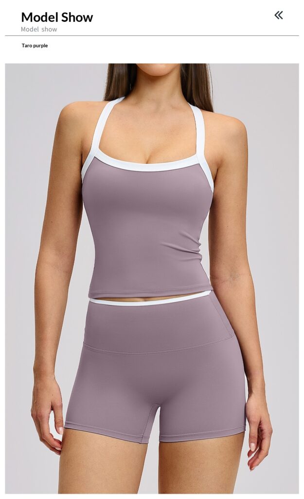 Nude-Feel Yoga Set Contrasting Colors, Crossed Back Design, Tight-Fitting Yoga Wear