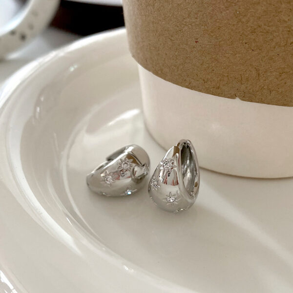 1 Pair New Arrival French Vintage Metal Hoop Earrings, Minimalist Niche Design Circle Star Ins Style High-End Fashion Stud Earrings For Women - Image 9