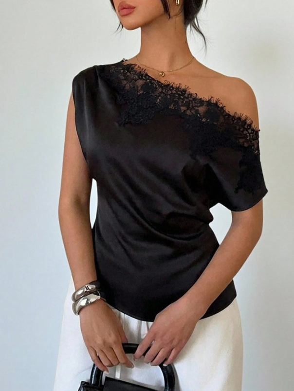Irregular Hem Short-Sleeve Defined-Waist Elegant Top For Women - Image 8