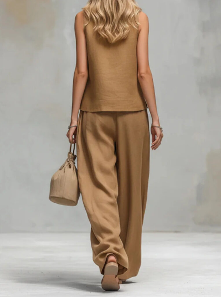 Fashionable Casual V-Neck Vest And Pants Set