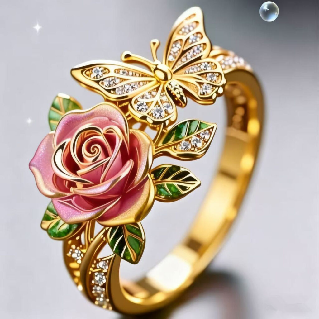 New Arrival Flower Oil Dripping Open Ring, Alloy Hot Sale Butterfly Diamond Ring For Women