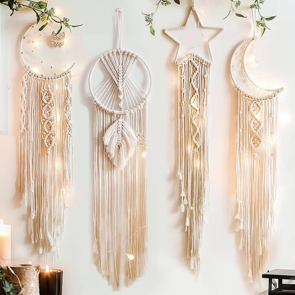 Woven Tapestry Star Moon Decoration Dreamcatcher Hanging Lamp Bedroom Wall Hanging - Image 1