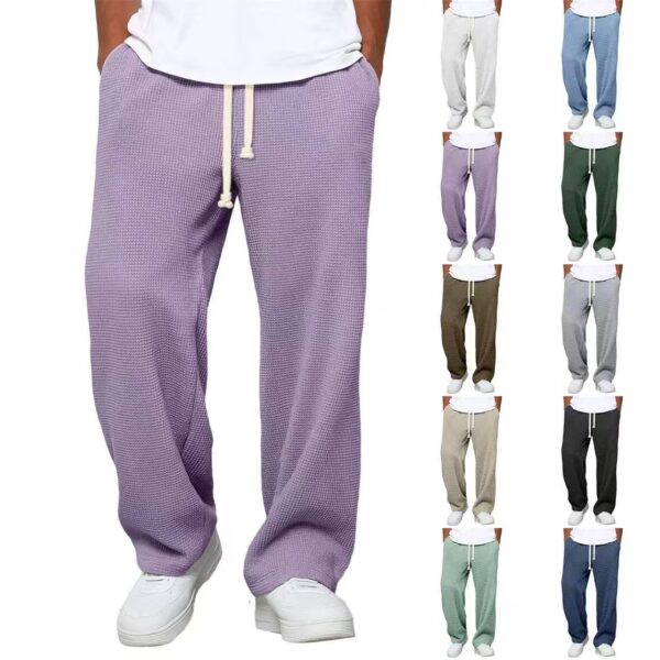 Mens Relaxed-fit Waffle-knit Wide-leg Athleisure Pants - Image 6