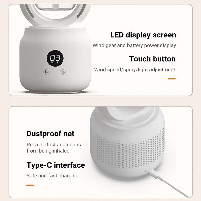 Summer Water Cooled Spray Mist Electric Fan USB Rechargeable Portable Wireless Air Humidifier Bladeless Ventilator Table Fan - Image 9