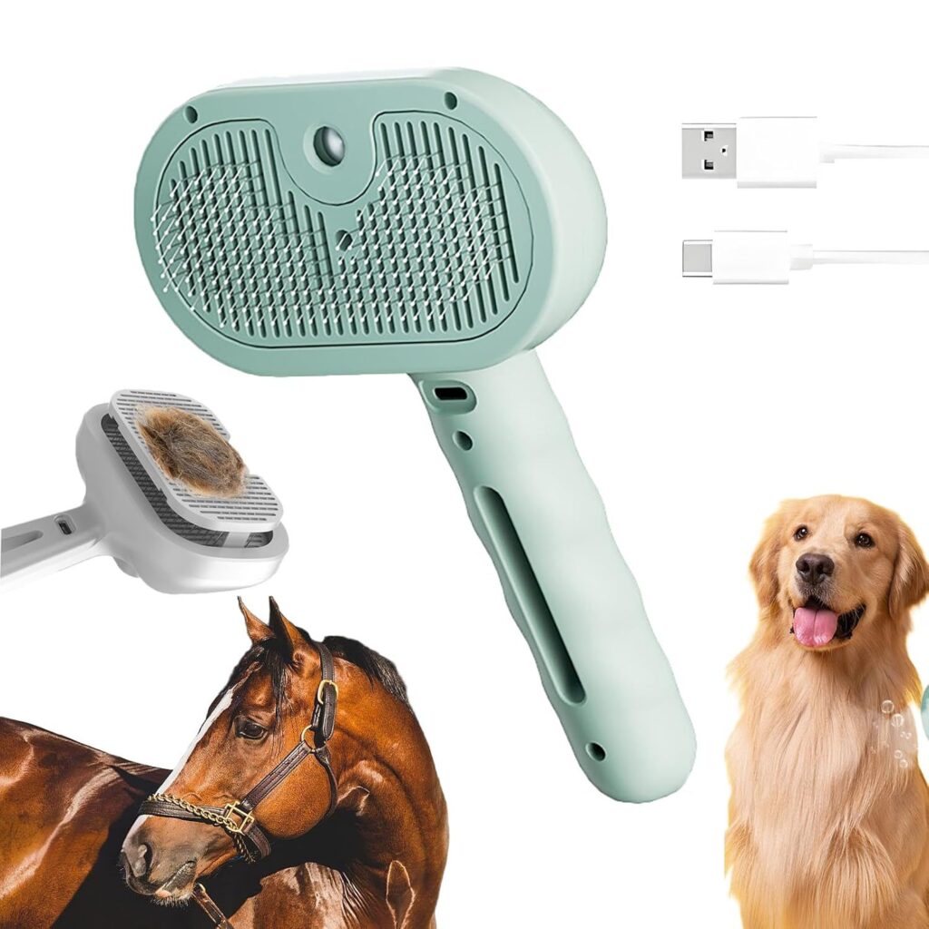 New Chevaroo Horse Steam Brush, Chevaroo 3-in-1 Self-Cleaning Steam Pet Brush For Shedding, Pet Steam Brush, Silicone Bristle Head 360 Rotating Pet Steam Brush