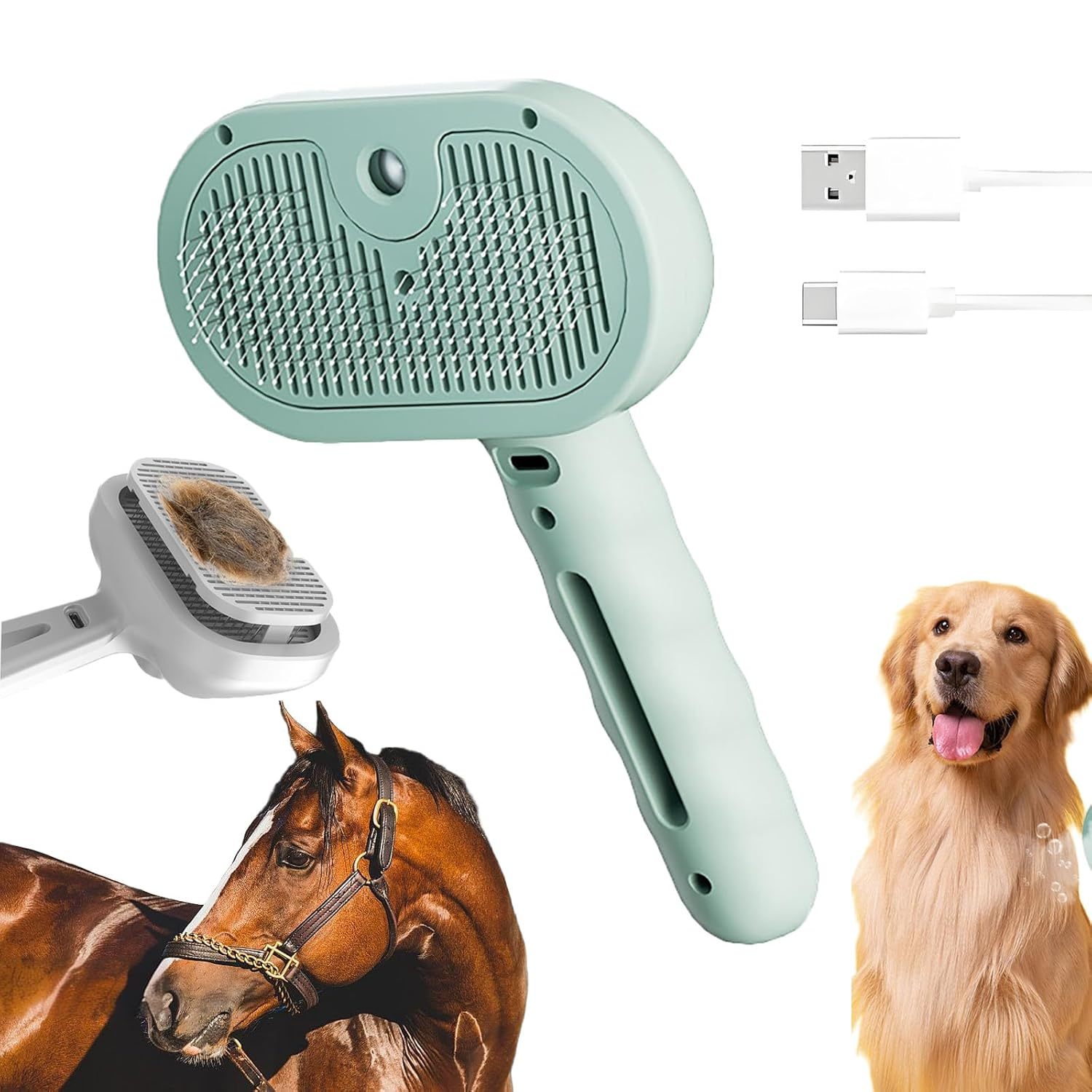 New Chevaroo Horse Steam Brush, Chevaroo 3-in-1 Self-Cleaning Steam Pet Brush For Shedding, Pet Steam Brush, Silicone Bristle Head 360 Rotating Pet Steam Brush - Image 1