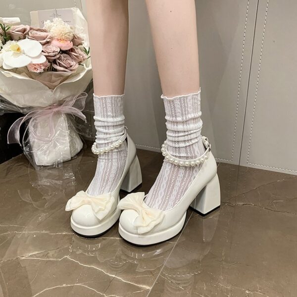 2026 Spring Sweet Bow & Pearl Mary Jane Heels For Women-Cute Platform Block Heel Pumps For Dressy Outings - Image 2