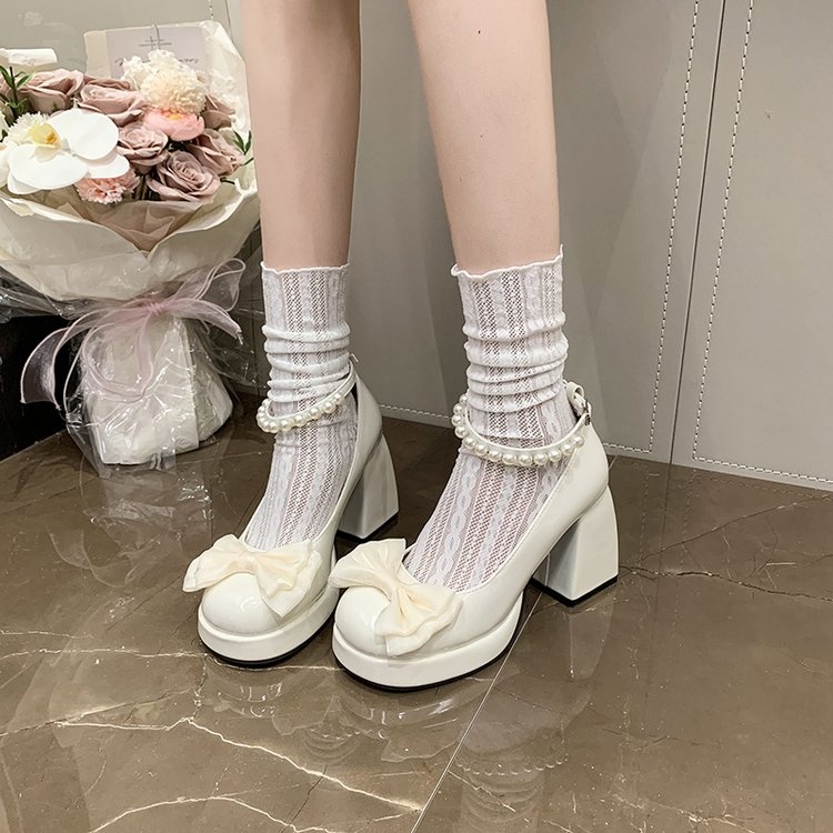 2026 Spring Sweet Bow & Pearl Mary Jane Heels For Women-Cute Platform Block Heel Pumps For Dressy Outings - Image 2