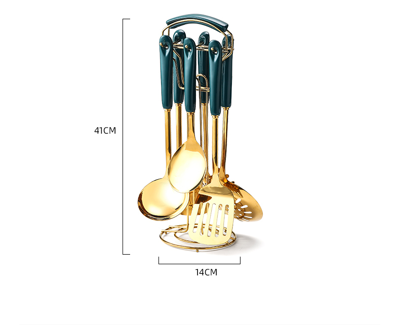 7 PCS Stainless Steel Silicone Kitchen Utensil Slotted Spatula Turner Ladle Serving Spoon Pasta Server Cooking Set - Image 7