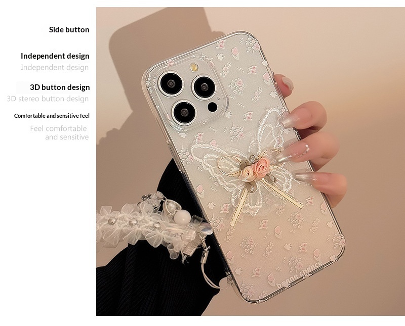 Aesthetic Embroidered Butterfly Flower Phone Case With A Transparent Lace Pendant - Image 8