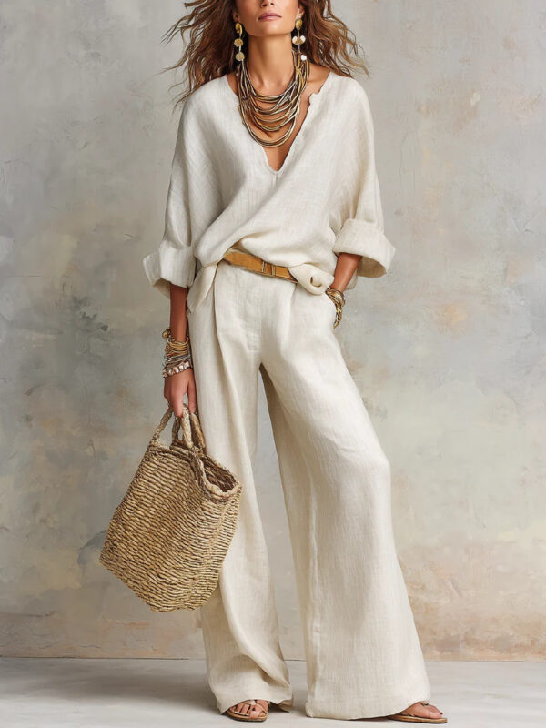 Fashionable Casual Linen Loose Vacation Set - Image 3