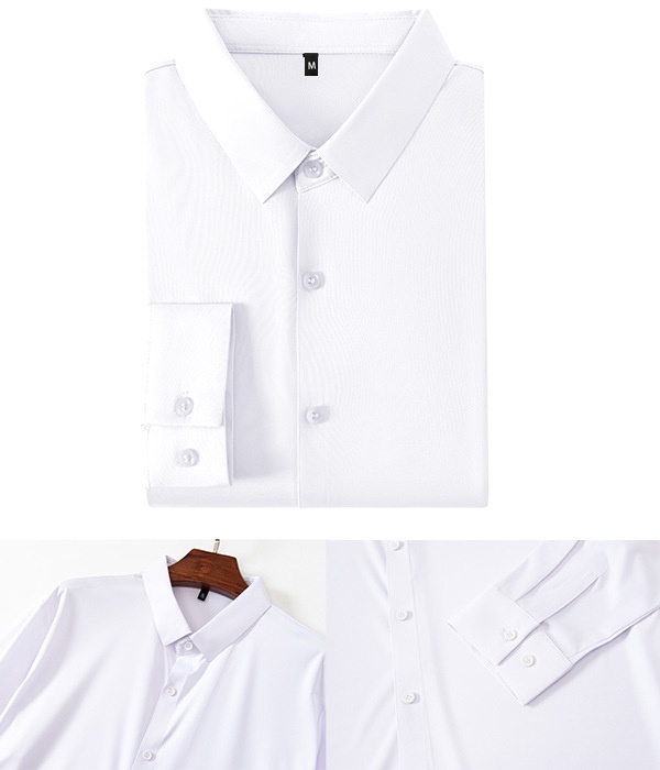 High-elasticity Mens Seamless Wrinkle-free Ice-silk Long-sleeve Shirt - Image 17