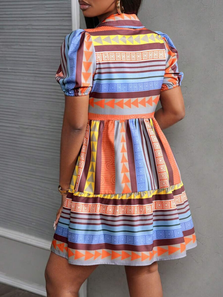 Women's Stand-Neckline Three-Quarter-Sleeve Dress