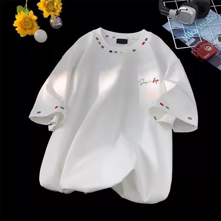 Retro High-Street Embroidered Loose-Fit Half-Sleeve Top - Image 5