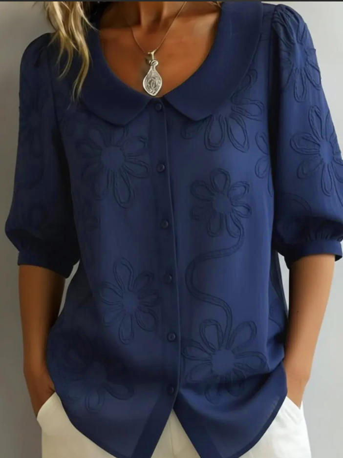 Loose-fit Retro Buttoned 3D Embroidered Floral Shirt - Image 9