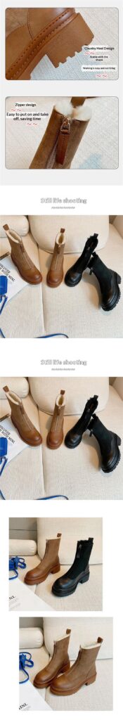 Thickened Front-Zip Ankle Boots Influencer-Style Cotton Shoes New Arrival