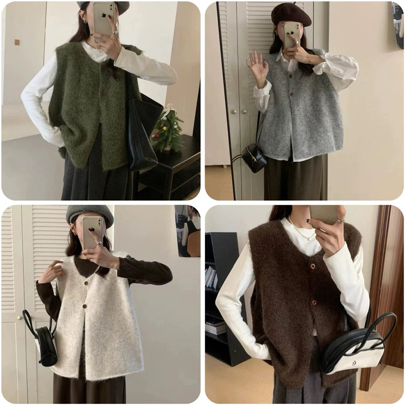 Korean-style Minimalist Versatile Loose-fit Layered Knit Vest - Image 20